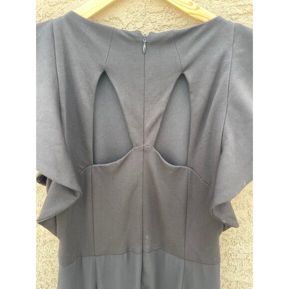 H by Halston Black Mixed Media Flutter Sleeve Maxi Dress with Illusion Skirt - 2 - Picture 3 of 6